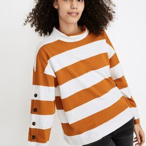 Madewell Striped Button-Sleeve Turtleneck Top - Size M